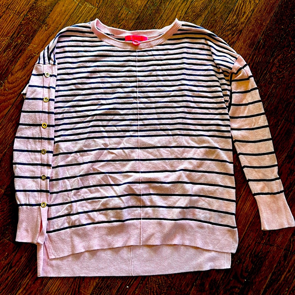 Lilly Pulitzer Striped Melanie Sweater in pink and navy blue, Size S